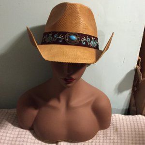 Angela & William Cowboy Hat with Floral Trim Band and Stud Natural